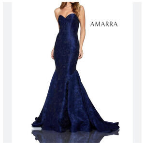 AMARRA 20309 navy floral embossed strapless maxi dress sz 10